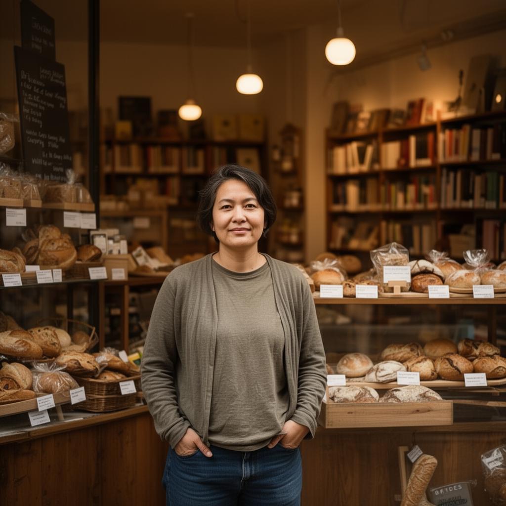 Local bakery owner in her shop